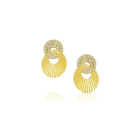 18kt Yellow Gold Diamond Double Round Fluted Earrings