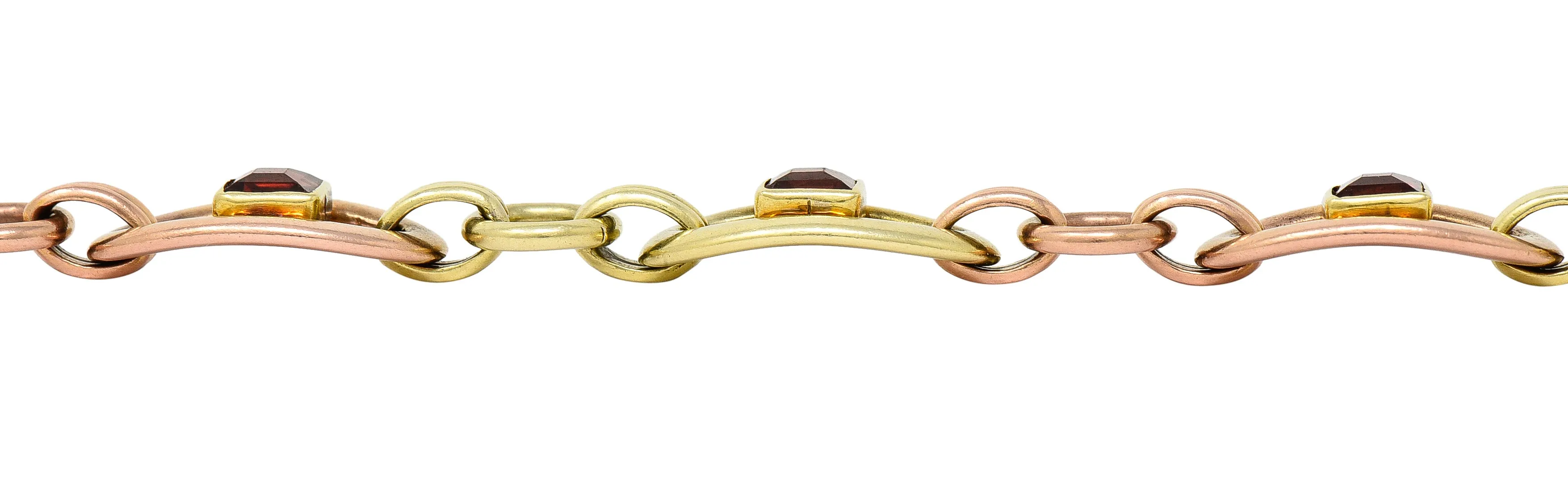 1940's Retro Garnet 14 Karat Two-Tone Gold Gemstone Link Bracelet