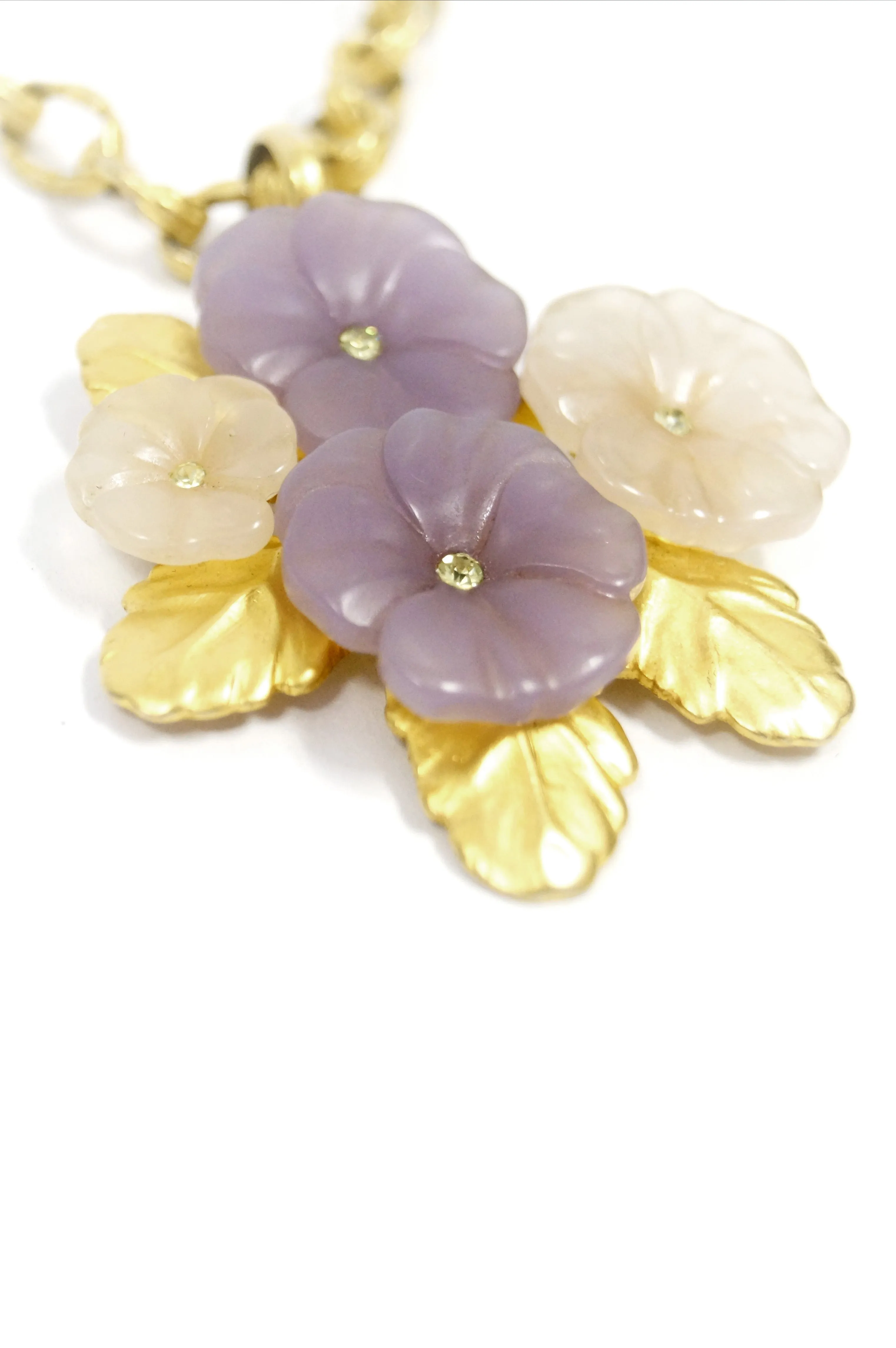 1980s Karl Lagerfeld Lucite Floral Pendant Necklace