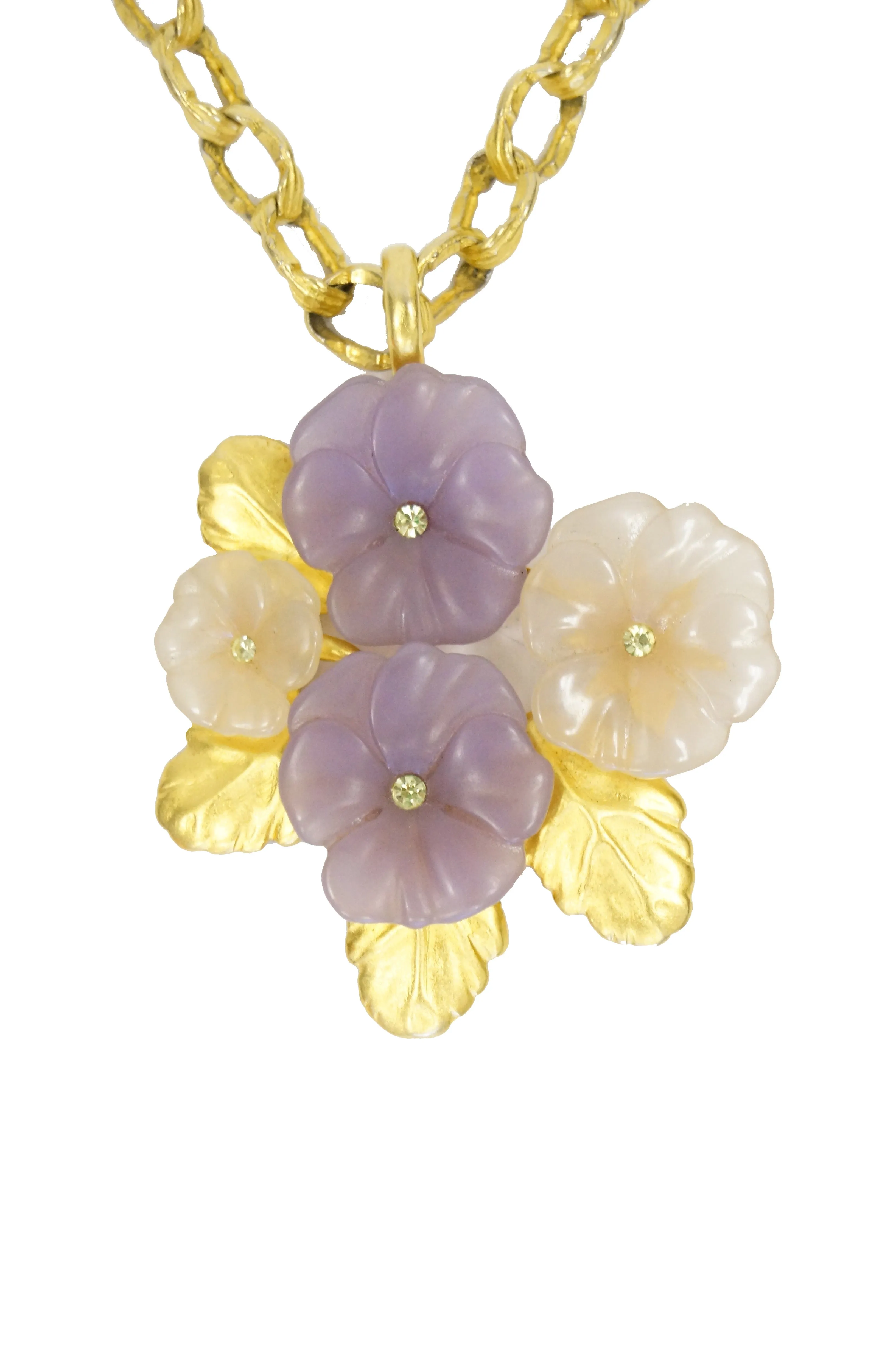 1980s Karl Lagerfeld Lucite Floral Pendant Necklace