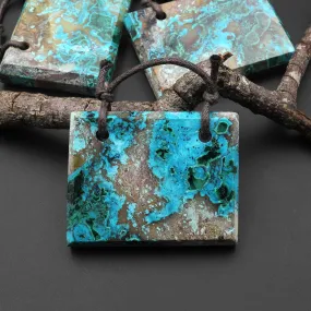 2 Hole Pendant Natural Shattuckite from Congo Malachite Chrysocolla Azurite Faceted Rectangle Gemstone A5