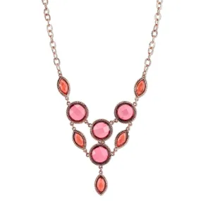 2028 Jewelry Pink-Orange And Raspberry Color Faceted Bib Necklace 16"   3" Extender