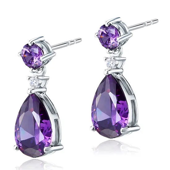 3 Carat Pear Cut Created Purple Sapphire 925 Sterling Silver Dangle Earrings XFE8059