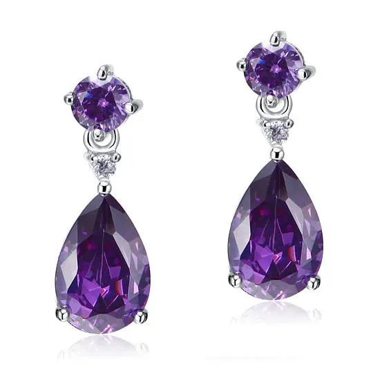 3 Carat Pear Cut Created Purple Sapphire 925 Sterling Silver Dangle Earrings XFE8059