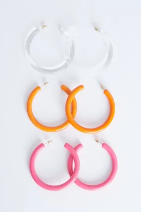 3 Pack Colourful Hoop Earrings - Laria