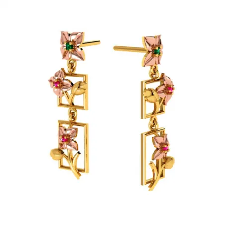 3 Tiered 22k Climber Gold Floral Earrings