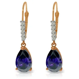 3.15 Carat 14K Solid Rose Gold Leverback Earrings Natural Diamond Sapphire