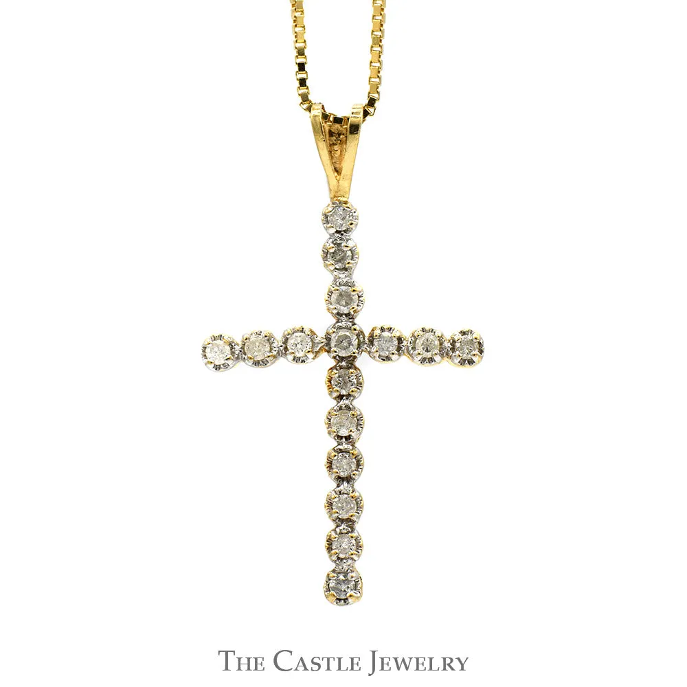 .38cttw Round Diamond Cross Pendant on 20" Box link Chain in 14k Yellow Gold