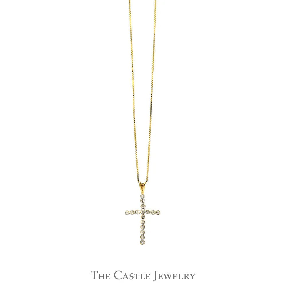 .38cttw Round Diamond Cross Pendant on 20" Box link Chain in 14k Yellow Gold