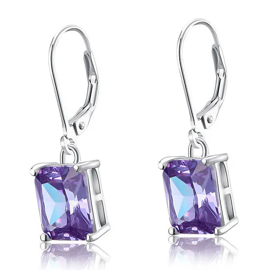 4 Carat Purple Created Sapphire 925 Sterling Silver Dangle Earrings XFE8037