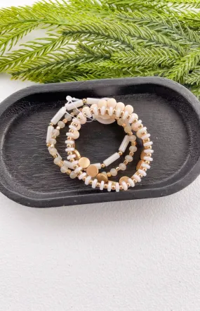 4-Set White Beaded Bracelet