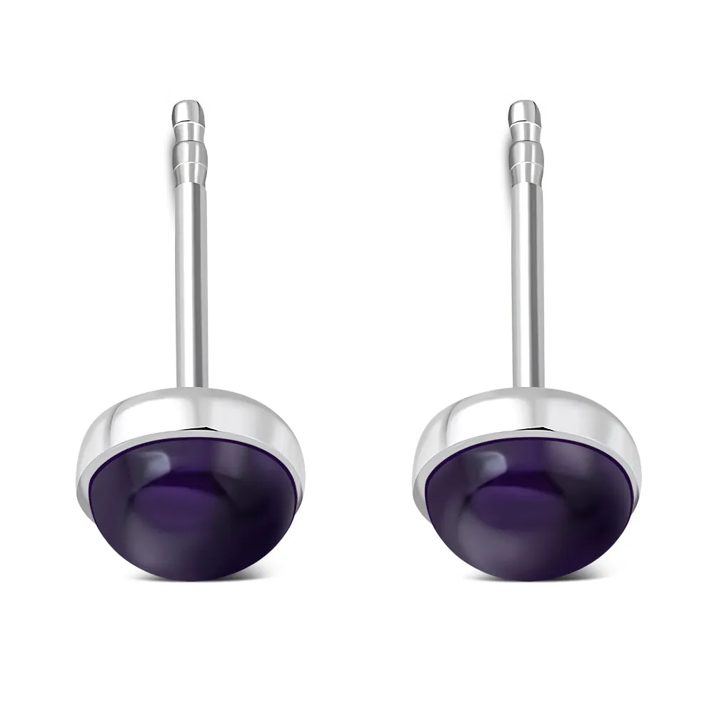 4.80mm | Amethyst Round Sterling Silver Stud Earrings