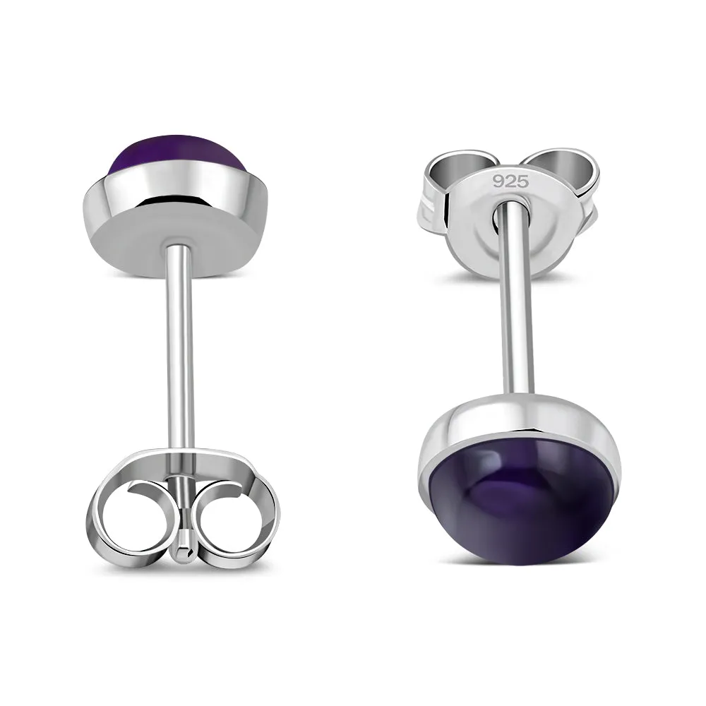 4.80mm | Amethyst Round Sterling Silver Stud Earrings