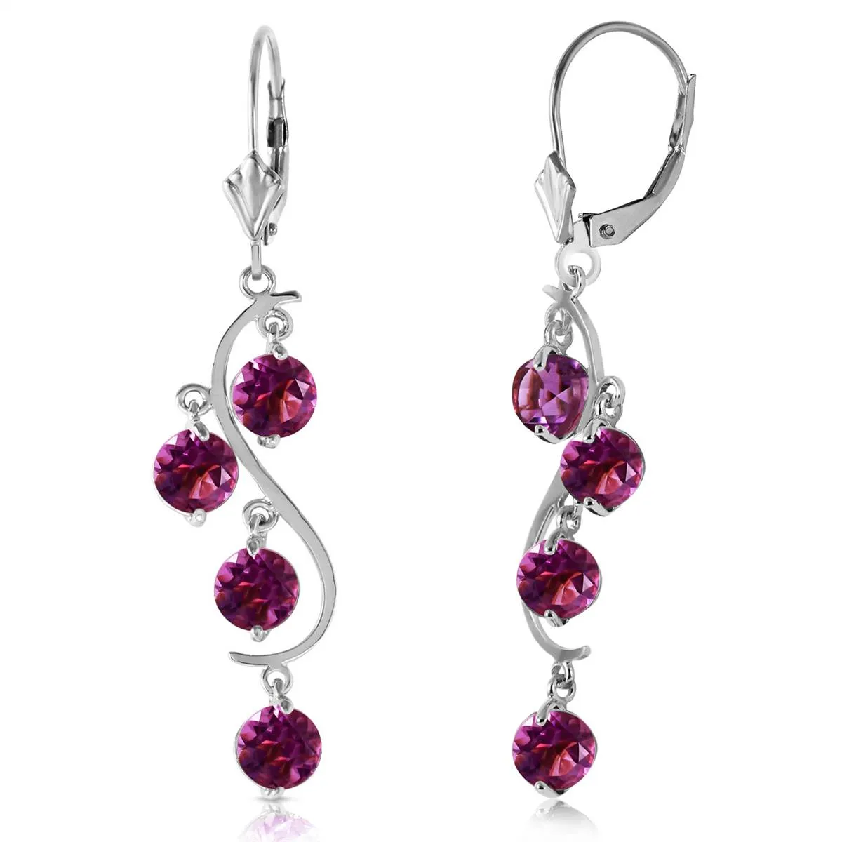 4.95 Carat 14K Solid White Gold Stately Heart Amethyst Earrings