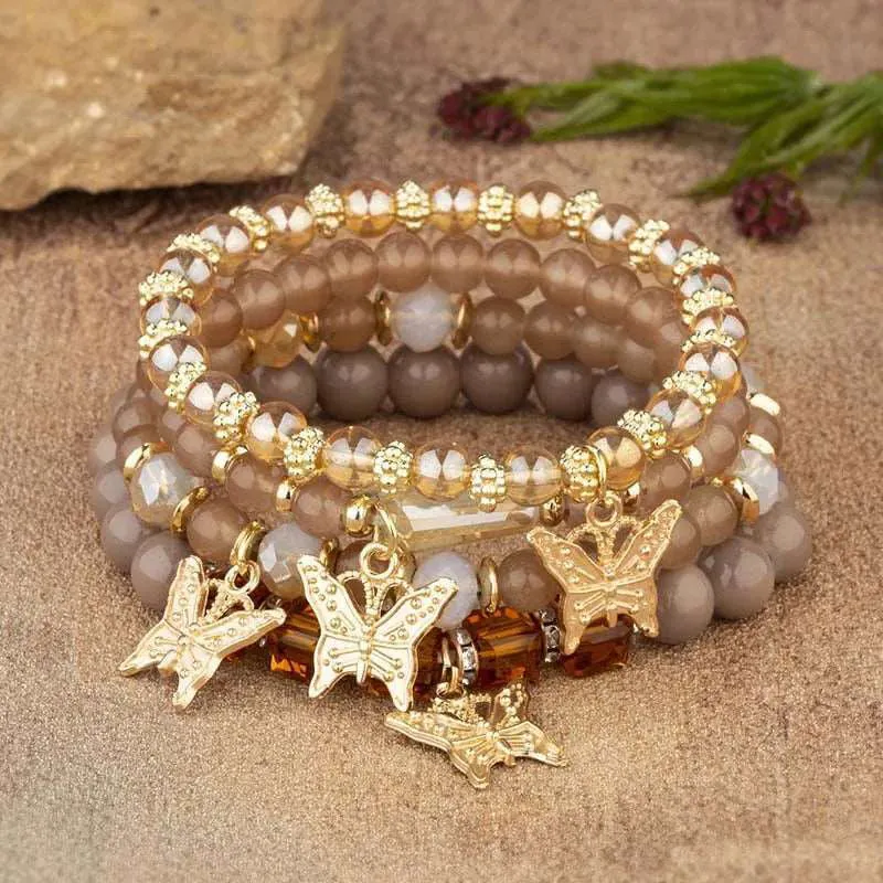 4pcs Butterfly Crystal Beaded Chain Bangle Bracelets