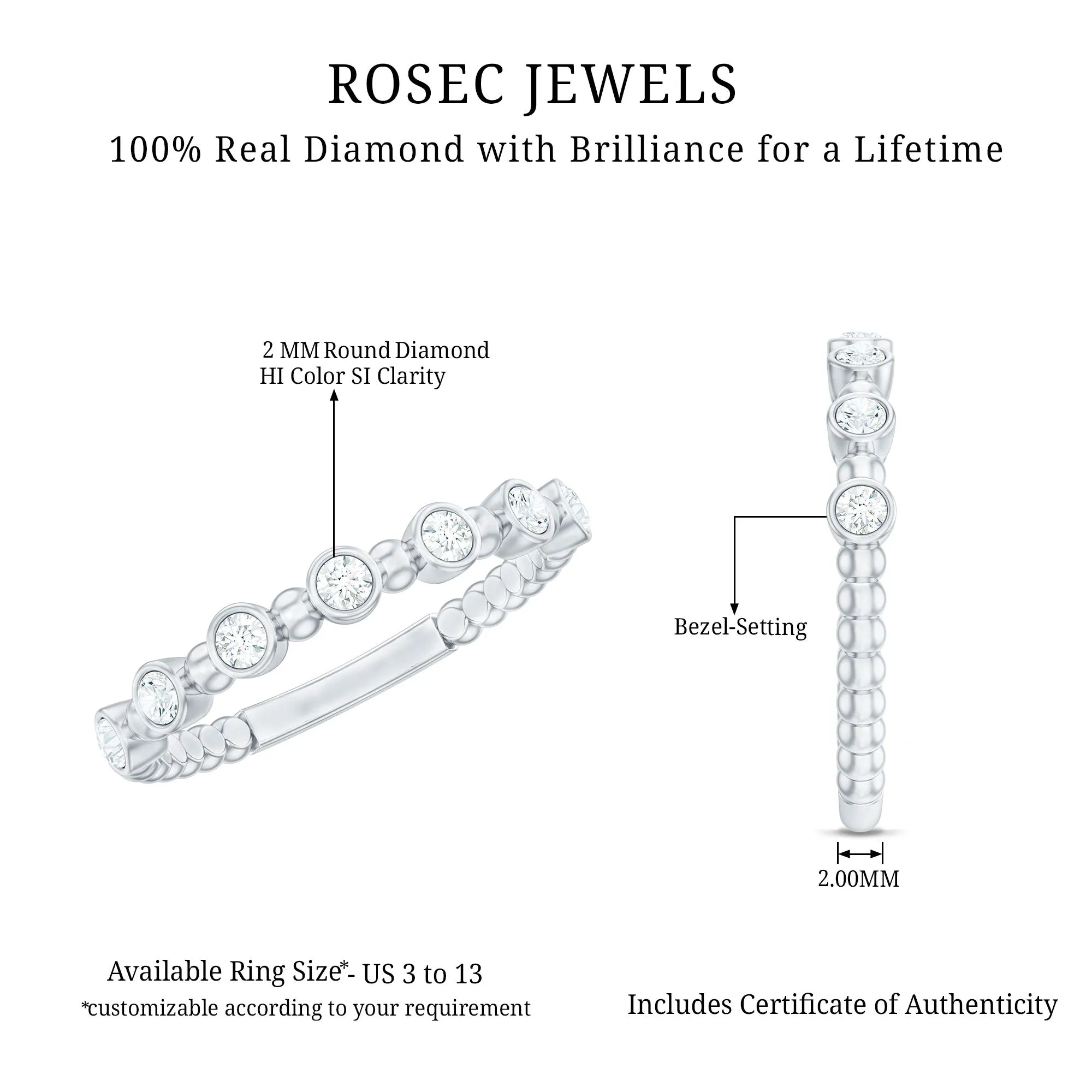 7 Stone Diamond Stackable Ring with Beaded Details