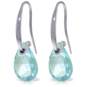 8 Carat 14K Solid White Gold Fish Hook Earrings Blue Topaz