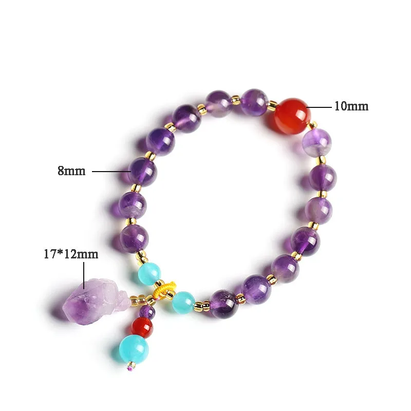 8mm Natural Amethyst Red Agate Amazonite Bead Bracelet