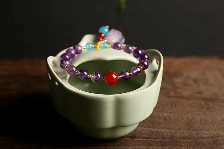 8mm Natural Amethyst Red Agate Amazonite Bead Bracelet