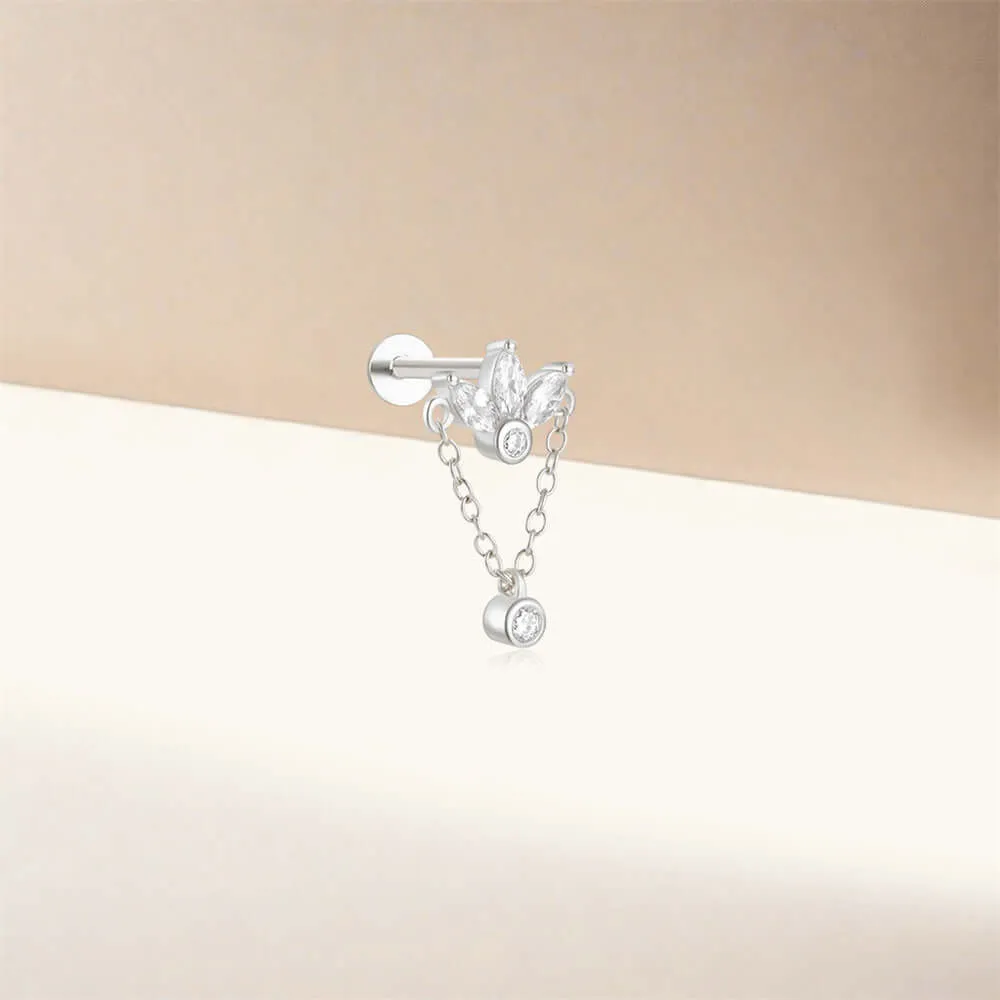 925 Silver Crown Top Round Pendant CZ Diamond Flat Back Earrings