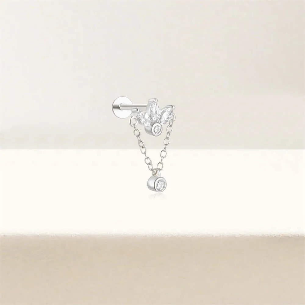 925 Silver Crown Top Round Pendant CZ Diamond Flat Back Earrings