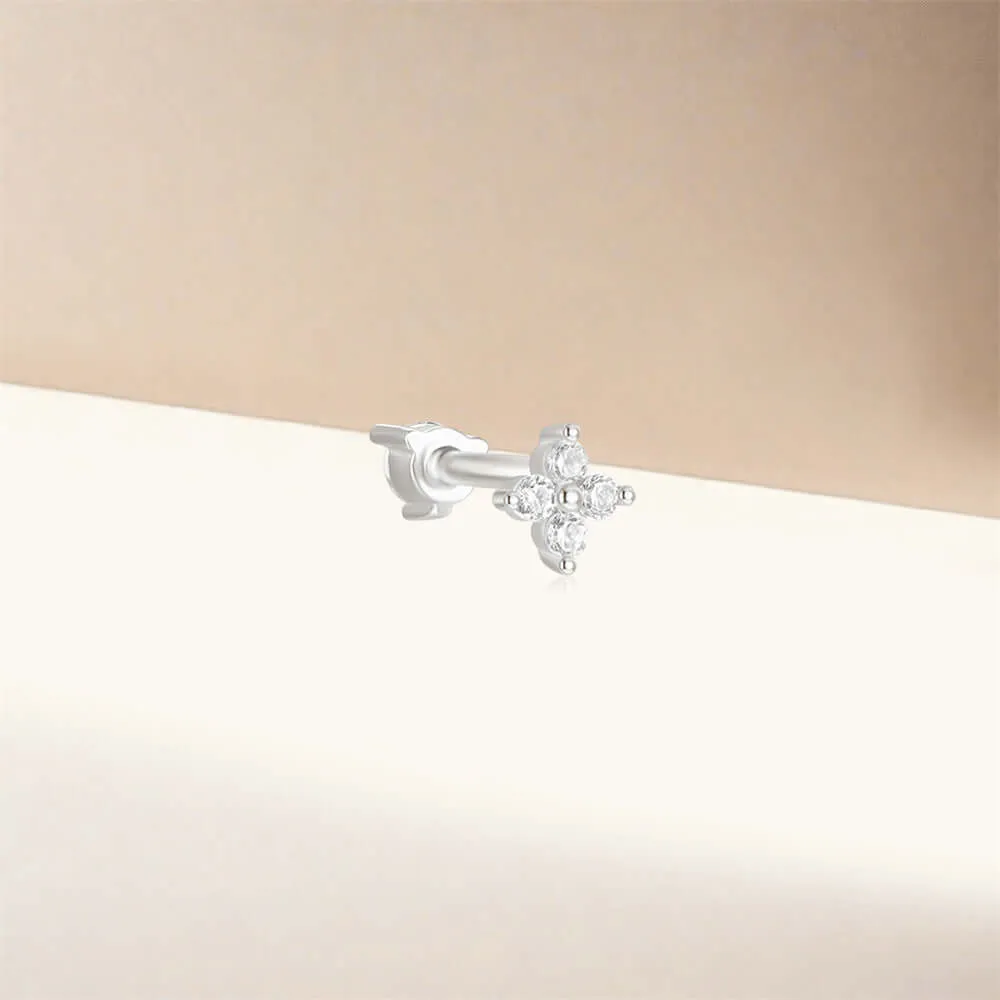 925 Silver Four Round CZ Diamond Front And Back Earrings