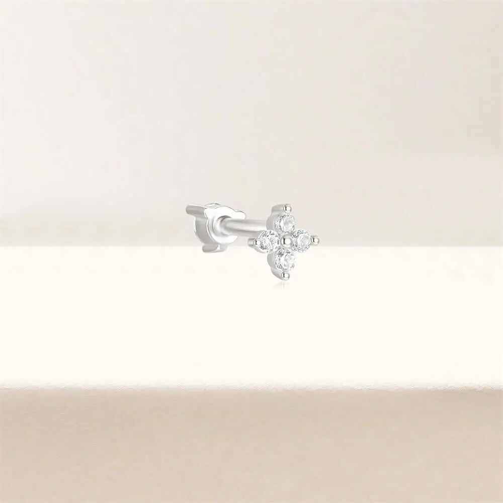 925 Silver Four Round CZ Diamond Front And Back Earrings