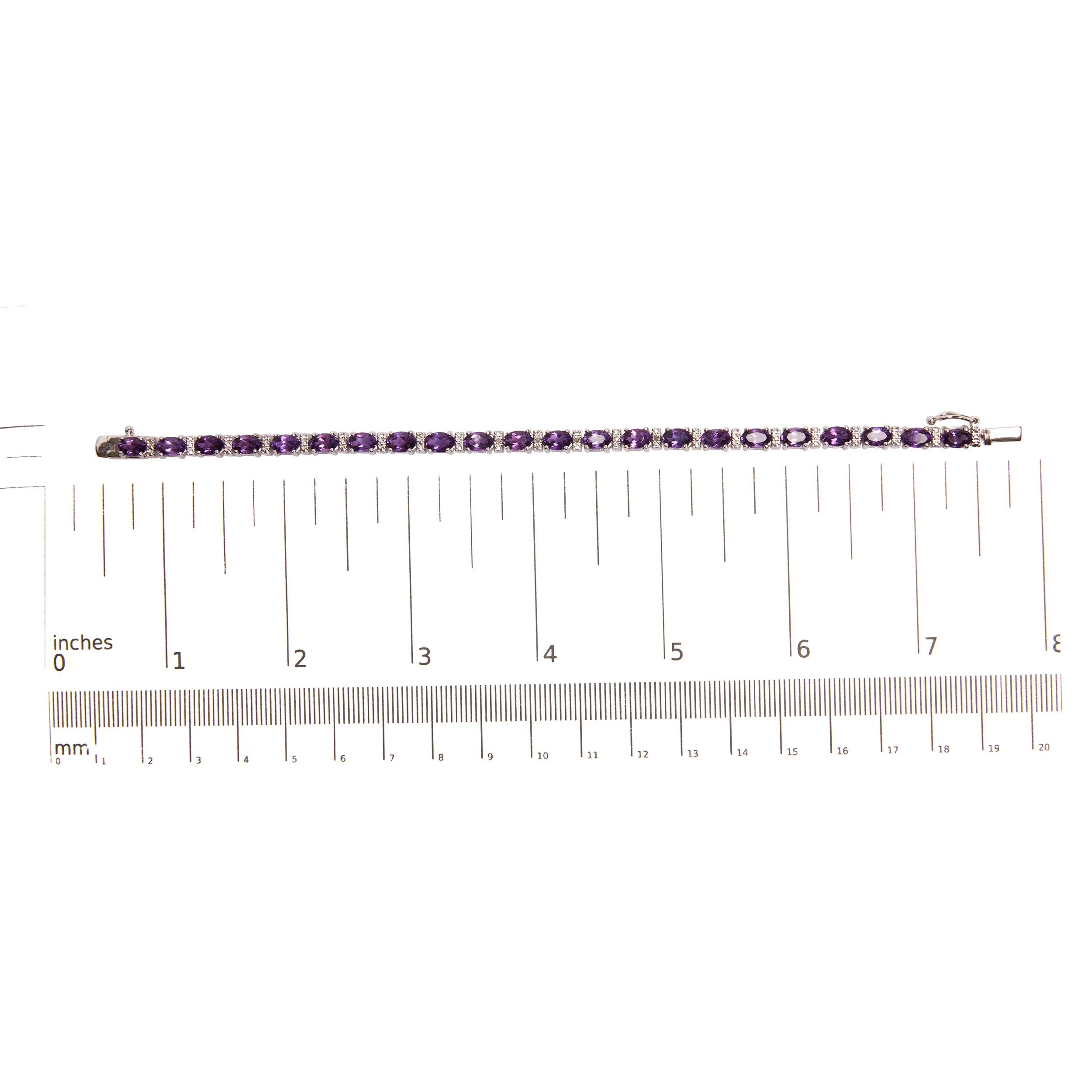 .925 Sterling Silver 9 1/2 Cttw Alternating Oval Amethyst and White Diamond Accent Link Tennis Bracelet