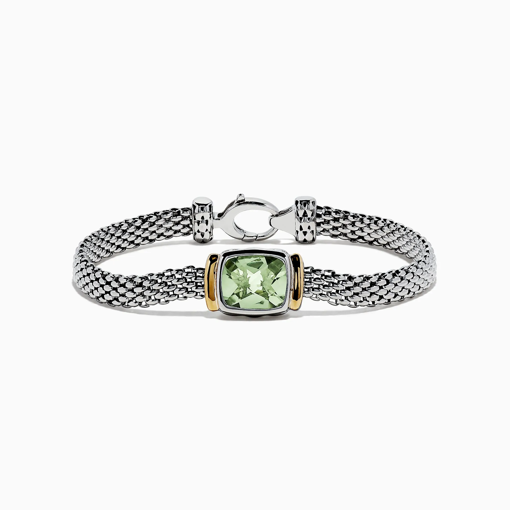 925 Sterling Silver & 18K Gold Green Amethyst Bracelet, 4.70 TCW