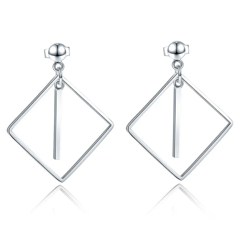 925 Sterling Silver Earrings Dangle Square Fashion Stylish Jewelry XFE8139