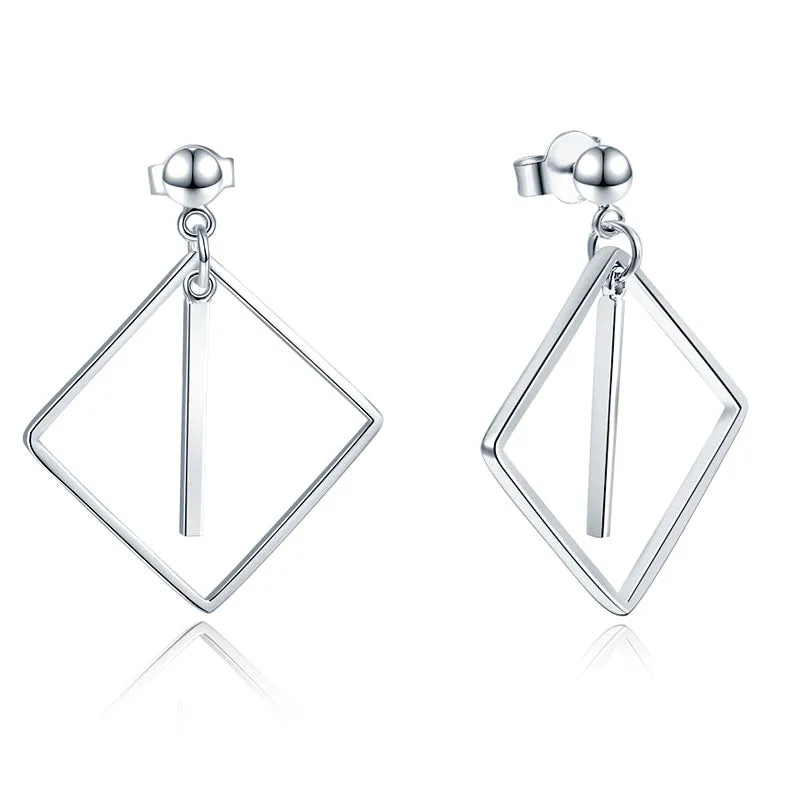 925 Sterling Silver Earrings Dangle Square Fashion Stylish Jewelry XFE8139