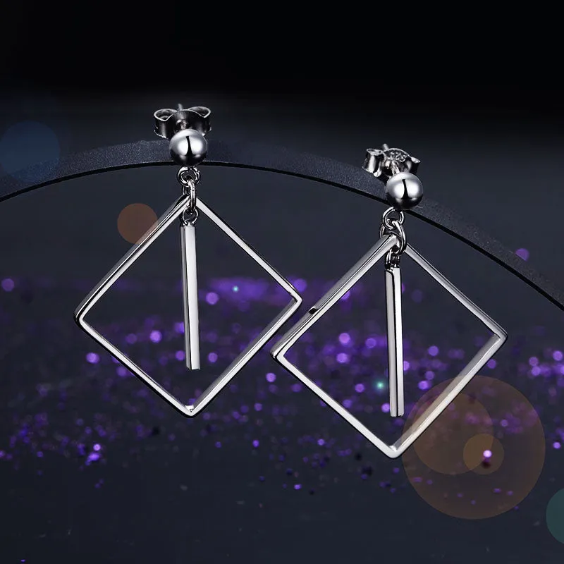 925 Sterling Silver Earrings Dangle Square Fashion Stylish Jewelry XFE8139