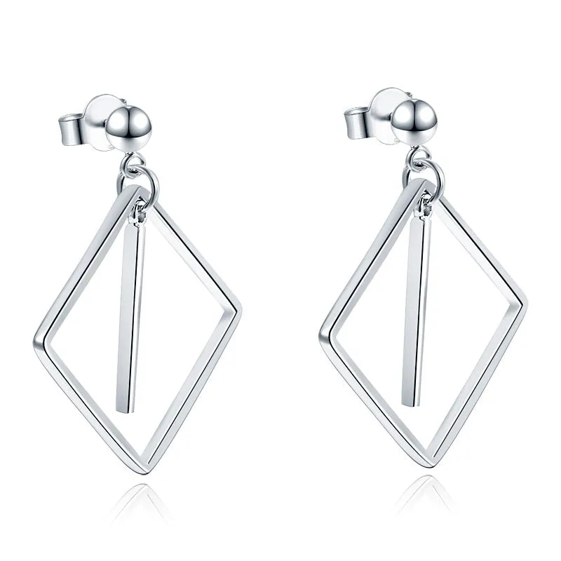 925 Sterling Silver Earrings Dangle Square Fashion Stylish Jewelry XFE8139