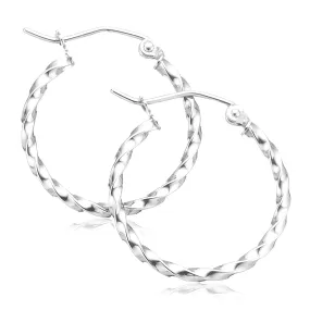 9ct White Gold 2X20MM Pattern Hoop Earrings