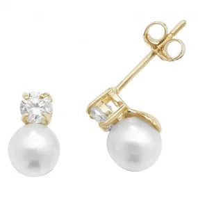 9ct Yellow Gold Pearl Zirconia Stud Earrings ES532