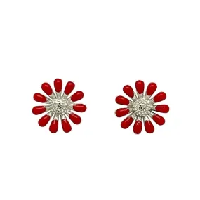 A502 Red Daisy Flower Post Earrings