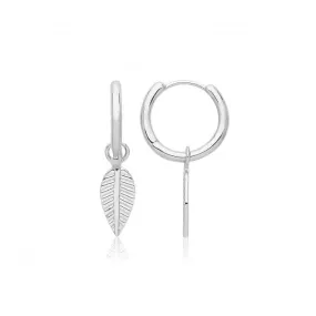 Acotis Silver Clicker Earrings Rhodium Plated Leaf G51331