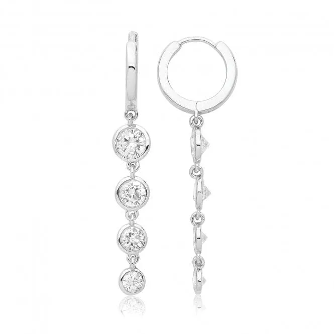 Acotis Silver Drop Hinged Earrings Rhodium Plated Zirconia G51346