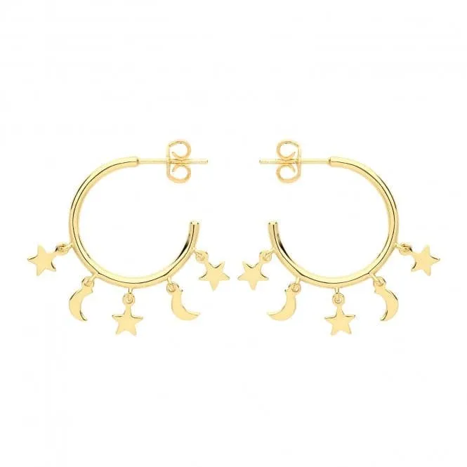 Acotis Silver Gold Plated Star & Moon Earrings G51224CP