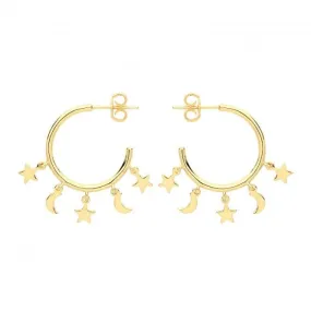 Acotis Silver Gold Plated Star & Moon Earrings G51224CP