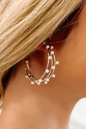 Always Appropriate Triple Wire Pearl Hoop Earrings (Gold)