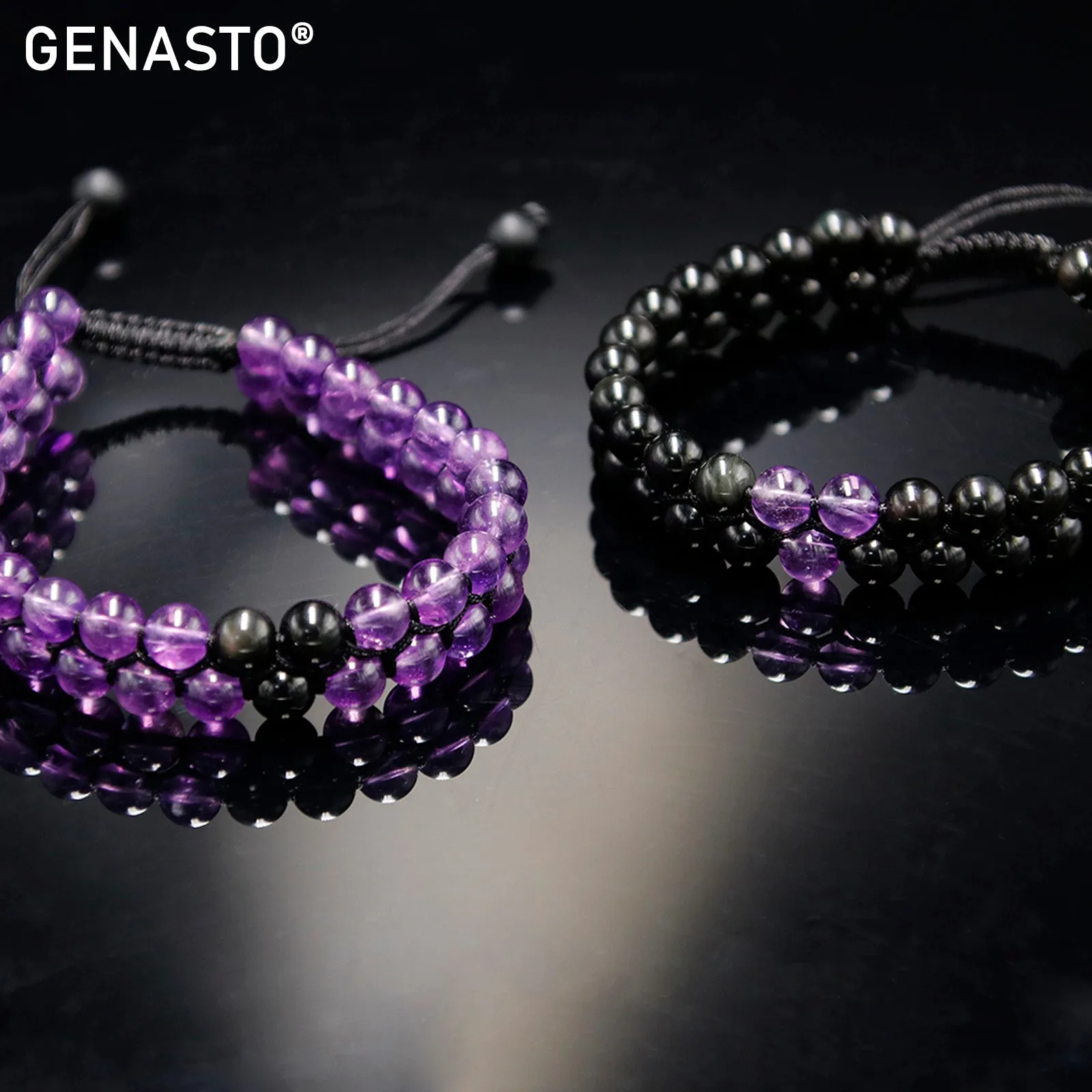 Amethyst & Obsidian Couples Bracelets