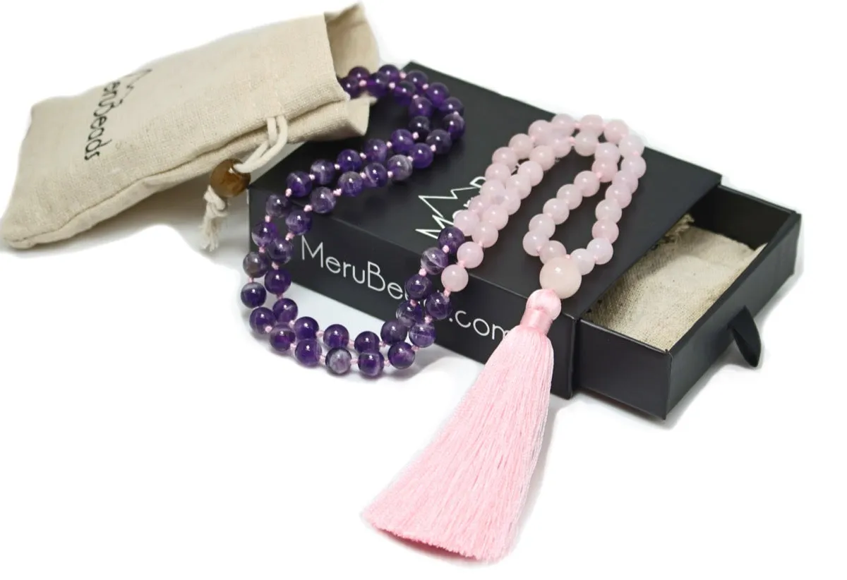 Amethyst & Rose Quartz Ombre Mala Beads - "I am Worthy"