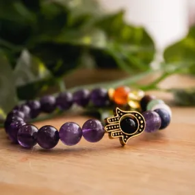 Amethyst Hamsa 7 Chakra Elastic Bracelet | Clarity, Protection & Spiritual Balance