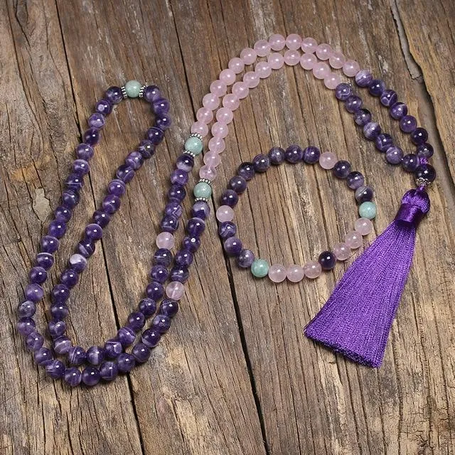 Amethyst X Rose Quartz 108 Beads Mala Bracelet