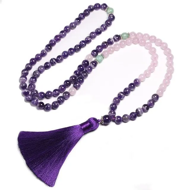 Amethyst X Rose Quartz 108 Beads Mala Bracelet