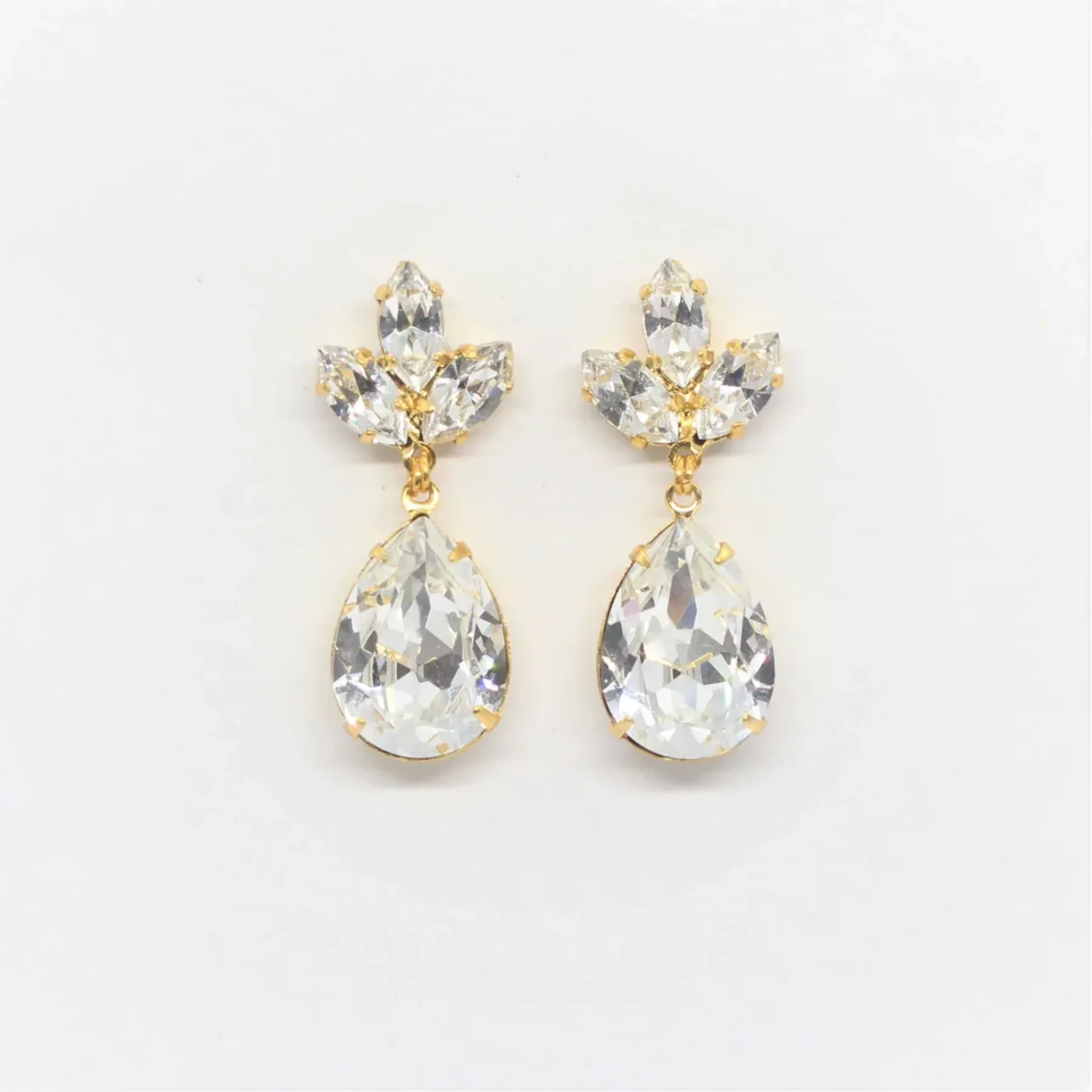 Anastasia - Gold Plated Clear Crystal Bridal Drop Earrings