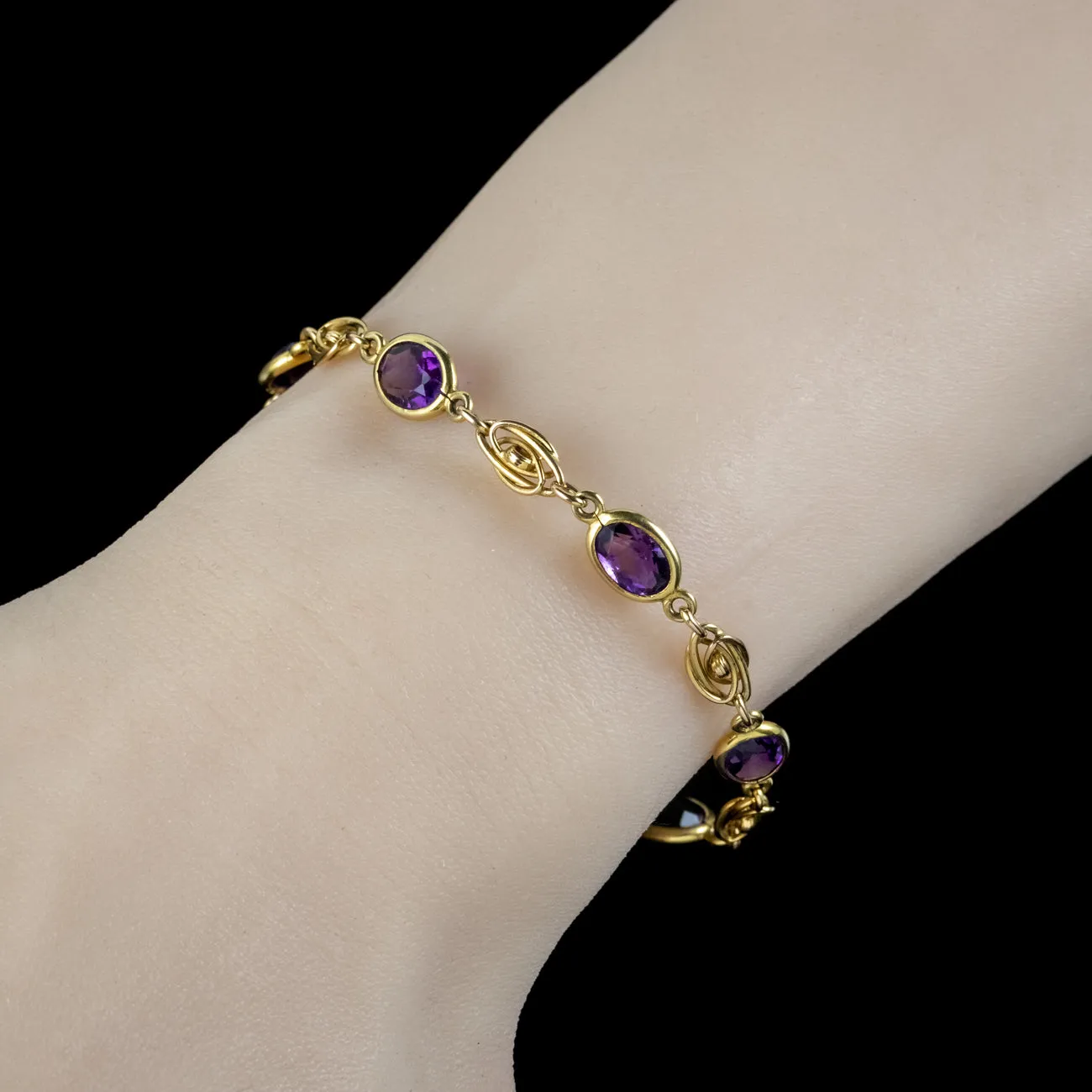 Antique Edwardian Amethyst Bracelet 9ct Gold Circa 1910