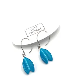 Aqua Blue Moonglow Leaf Drop Earrings