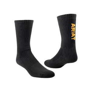 Ariat® Men's Premium Cotton Black 3 Pack Crew Work Socks 10036517